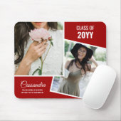 Red Minimalistisch Two Foto Graduate Abschluss Mousepad (Mit Mouse)