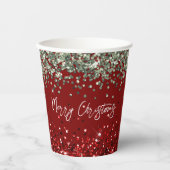 Red Mint Green Glitzer Sparkle Weihnachten Pappbecher (Vorderseite)