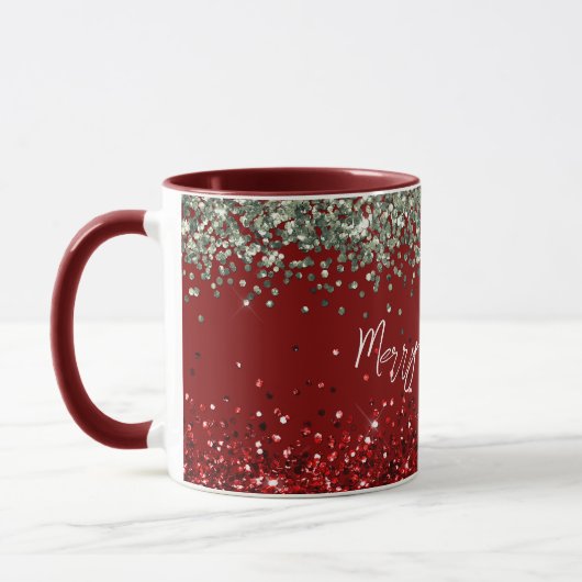 Red Mint Green Glitzer Sparkle Weihnachten Tasse (Links)