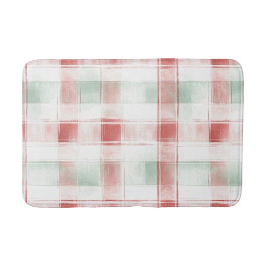Red Mint Peppermint Mocha Plaid Stripes Christmas Badematte (Vorderseite)