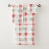Red Mint Peppermint Mocha Plaid Stripes Christmas Badhandtuch Set (Insitu)