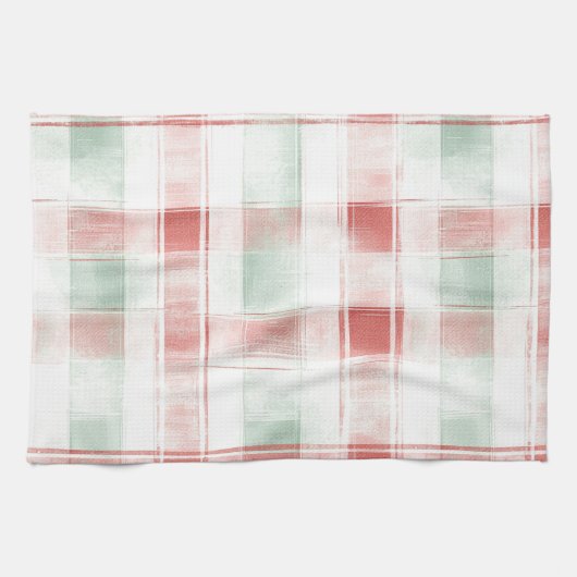 Red Mint Peppermint Mocha Plaid Stripes Christmas Geschirrtuch (Horizontal)