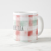 Red Mint Peppermint Mocha Plaid Stripes Christmas Jumbo-Tasse (Vorderseite Rechts)