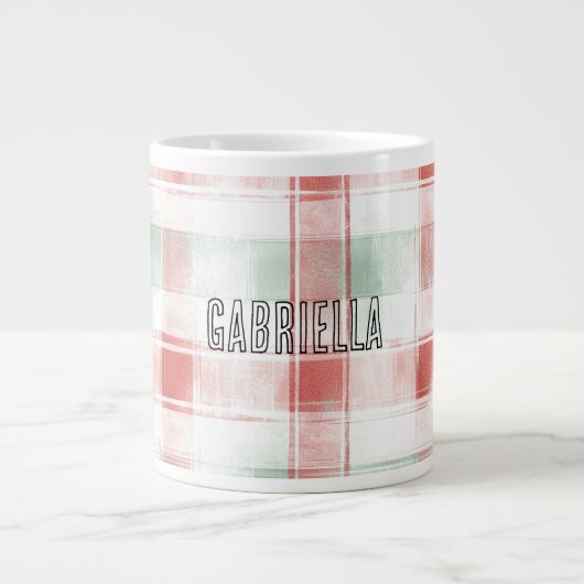 Red Mint Peppermint Mocha Plaid Stripes Christmas Jumbo-Tasse (Vorderseite)