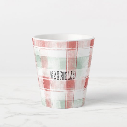 Red Mint Peppermint Mocha Plaid Stripes Christmas Milchtasse (Vorderseite)