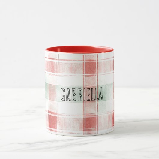 Red Mint Peppermint Mocha Plaid Stripes Christmas Tasse (Zentrum)