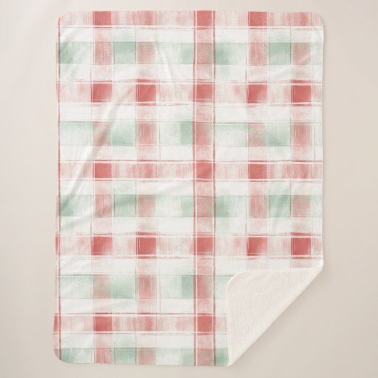 Red Mint Peppermint Mocha Plaid Stripes   Sherpadecke (Vorderseite)
