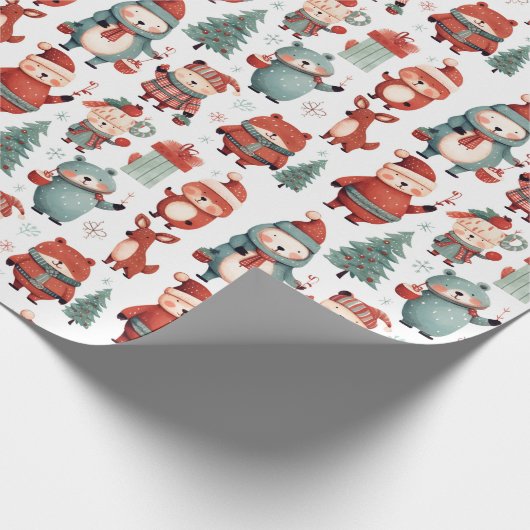Red Mint Rentier Bear Weihnachtsfeiertag Geschenkpapier (Ecke)