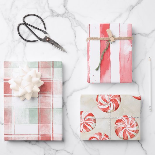 Red Mint White Peppermint Mocha Christmas Geschenkpapier Set (Vorderseite)