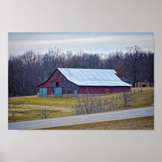 Red Mississippi Barn in der Morgendämmerung Poster (Vorne)