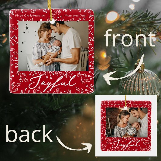 Red Mistletoe Doodles 2 Photos Joyful  Keramikornament