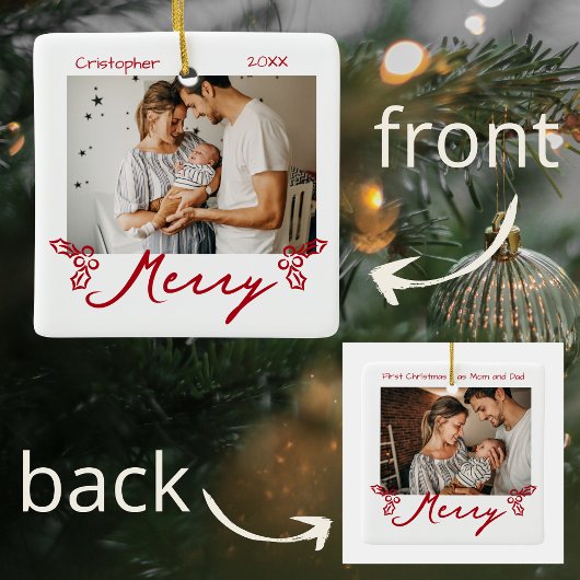 Red Mistletoe Doodles 2 Photos Merry Keramikornament