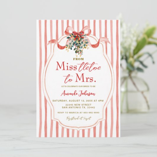 Red Mistletoe Holiday Wedding Brautparty Einladung (Stehend Vorderseite)