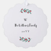Red Mistletoe White Monogram Foto Collage Family Ornament Karte (Rückseite)
