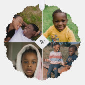 Red Mistletoe White Monogram Foto Collage Family Ornament Karte (Vorderseite)