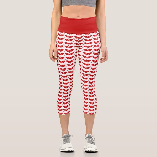 Red Mistletos über Weihnachten im weißen Hintergru Capri Leggings (Vorderseite)