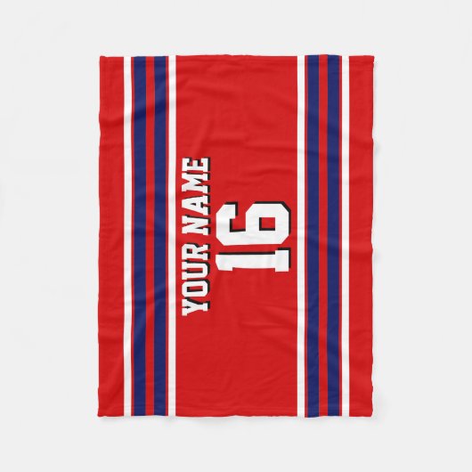 Red mit Navy White Stripes Team Jersey Fleecedecke (Vorderseite)