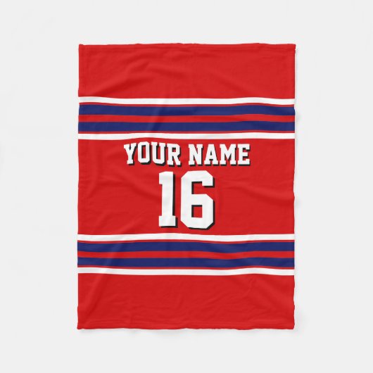 Red mit Navy White Stripes Team Jersey Fleecedecke (Vorderseite)