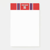 Red mit Navy White Stripes Team Jersey Post-it Klebezettel (Vorderseite)