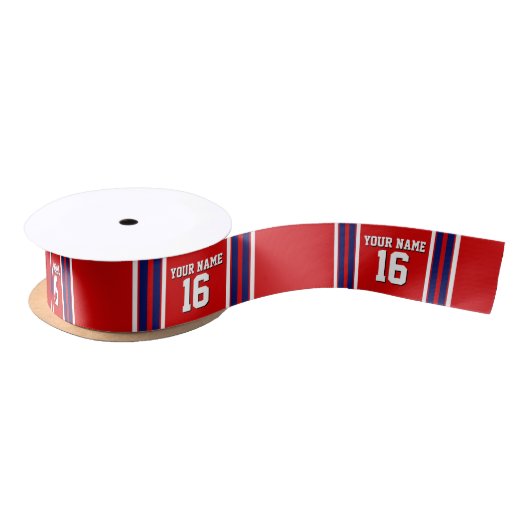 Red mit Navy White Stripes Team Jersey Satinband (Spule)
