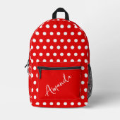 Red mit White Polka Dots Personalisiert Bedruckter Rucksack (Vorderseite)