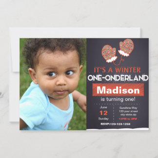 Red Mitten Geburtstag Einladung mit Foto