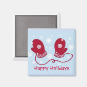 Red Mittens - Happy Holidays Magnet (Vorderseite/Rückseite)