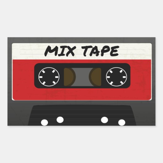 Red Mix Tape - 80er und 90er Retro Inspiriert Gesc Rechteckiger Aufkleber (Vorderseite)