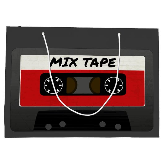 Red Mix Tape - 80er und 90s Retro Geschenk Große Geschenktüte (Rückseite)