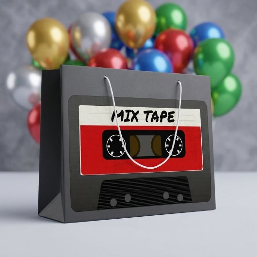 Red Mix Tape - 80er und 90s Retro  Geschenk Große Geschenktüte