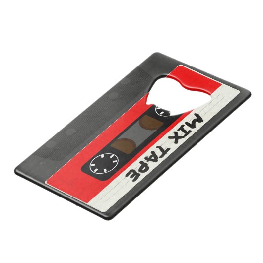 Red Mix Tape - 80er und 90s Retro Geschenk Kreditkartenflaschenöffner (Rückseite Schrägansicht)