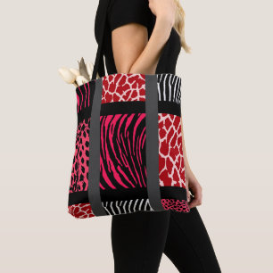 Red Mixed Animal Print Tasche