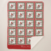 Red Mockingbird Poinsettia Border Red Custom Sherpadecke (Vorderseite)
