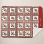 Red Mockingbird Poinsettia Border Red Custom Sherpadecke (Vorderseite (Horizontal))