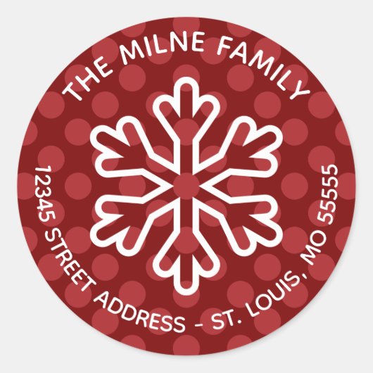 Red Mod Dots Snowflake - Circle Rücksendeadresse Runder Aufkleber (Vorderseite)