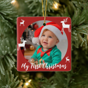 Red Modern Baby First Christmas Foto Keramikornament