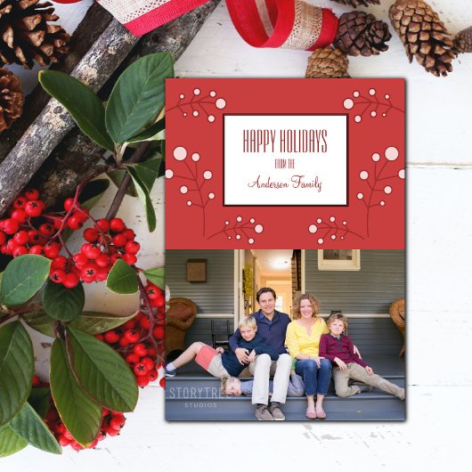 Red Modern Berry Holiday Foto Card Einladung