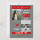 Red Modern Block 3-Foto-Abschluss Einladung (Rückseite)