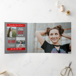 Red Modern Block 5-Foto-Abschluss Dreifach Gefaltete Einladung