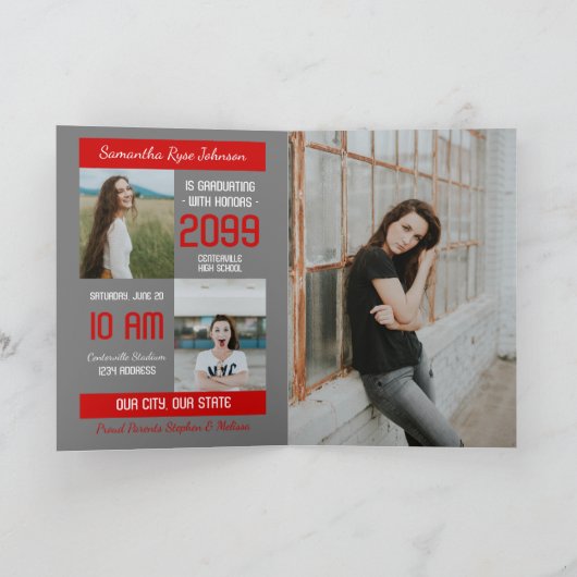 Red Modern Block 5-Foto-Abschluss Einladung (Innenseite)