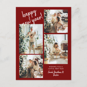 Red Modern Brush Script 4 Foto Happy New Year Postkarte