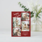Red Modern Brush Script 4 Foto Happy New Year Postkarte (Stehend Vorderseite)