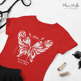 Red Modern Butterfly Geburtstag individueller Text T-Shirt