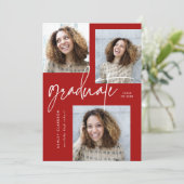 Red Modern Calligraphy Five Foto Graduation Party Einladung (Stehend Vorderseite)