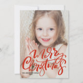 Red Modern Calligraphy Foto Frohe Weihnachten (Vorderseite)