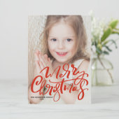 Red Modern Calligraphy Foto Frohe Weihnachten (Stehend Vorderseite)