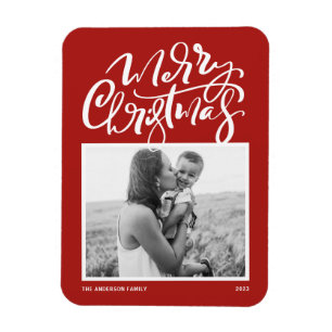 Red Modern Calligraphy Foto Weihnachten Magnet