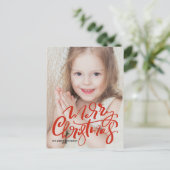 Red Modern Calligraphy Frohe Weihnachten Foto (Stehend Vorderseite)