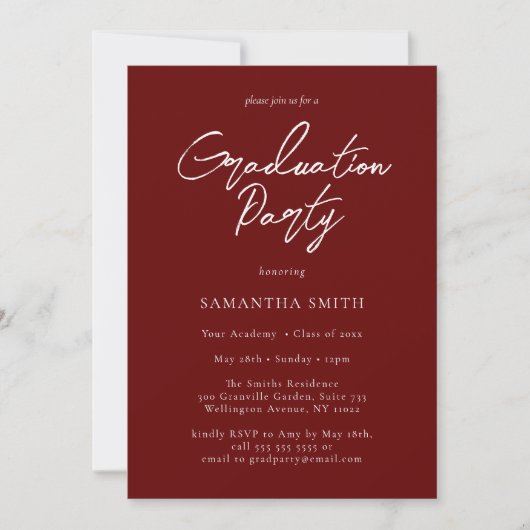 Red Modern Calligraphy Script Graduation Party Einladung (Vorderseite)