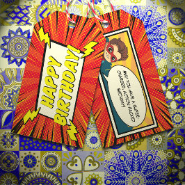 Red Modern Cartoon Superhero Comic Book Gift Tag Geschenkanhänger